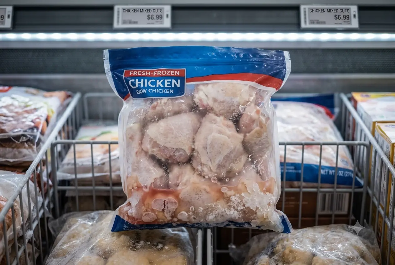 Cairan bekas lelehan pada kemasan ayam frozen