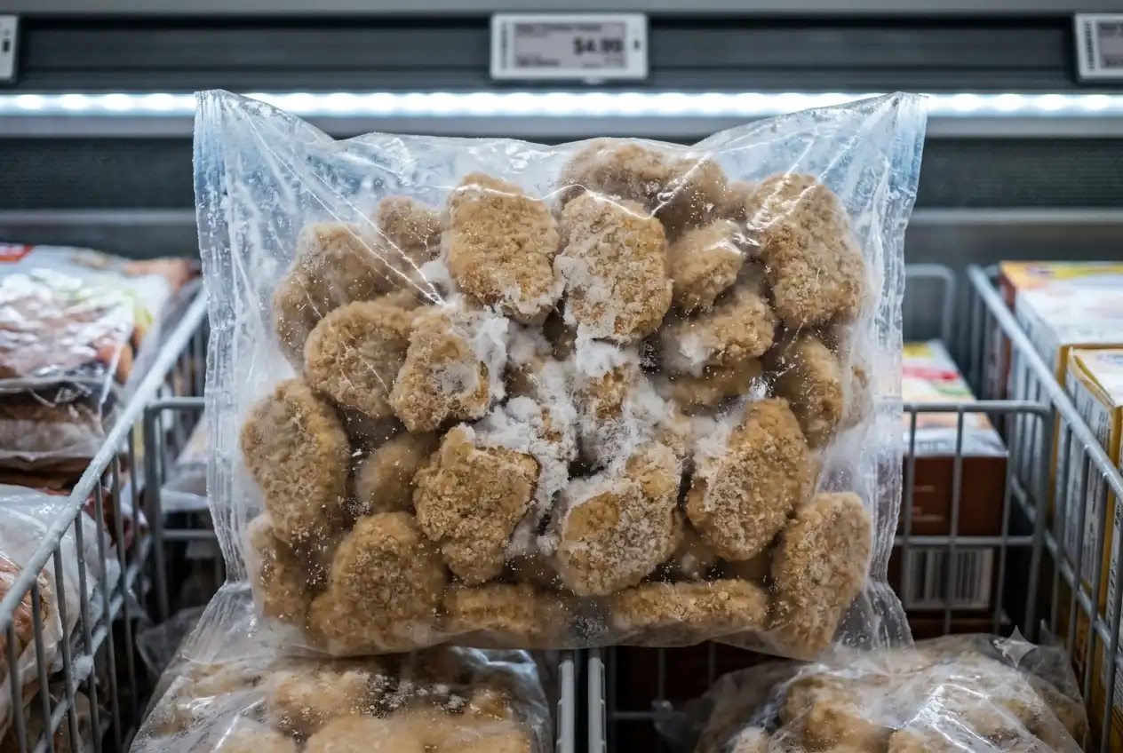 Isi frozen food menggumpal menjadi satu blok