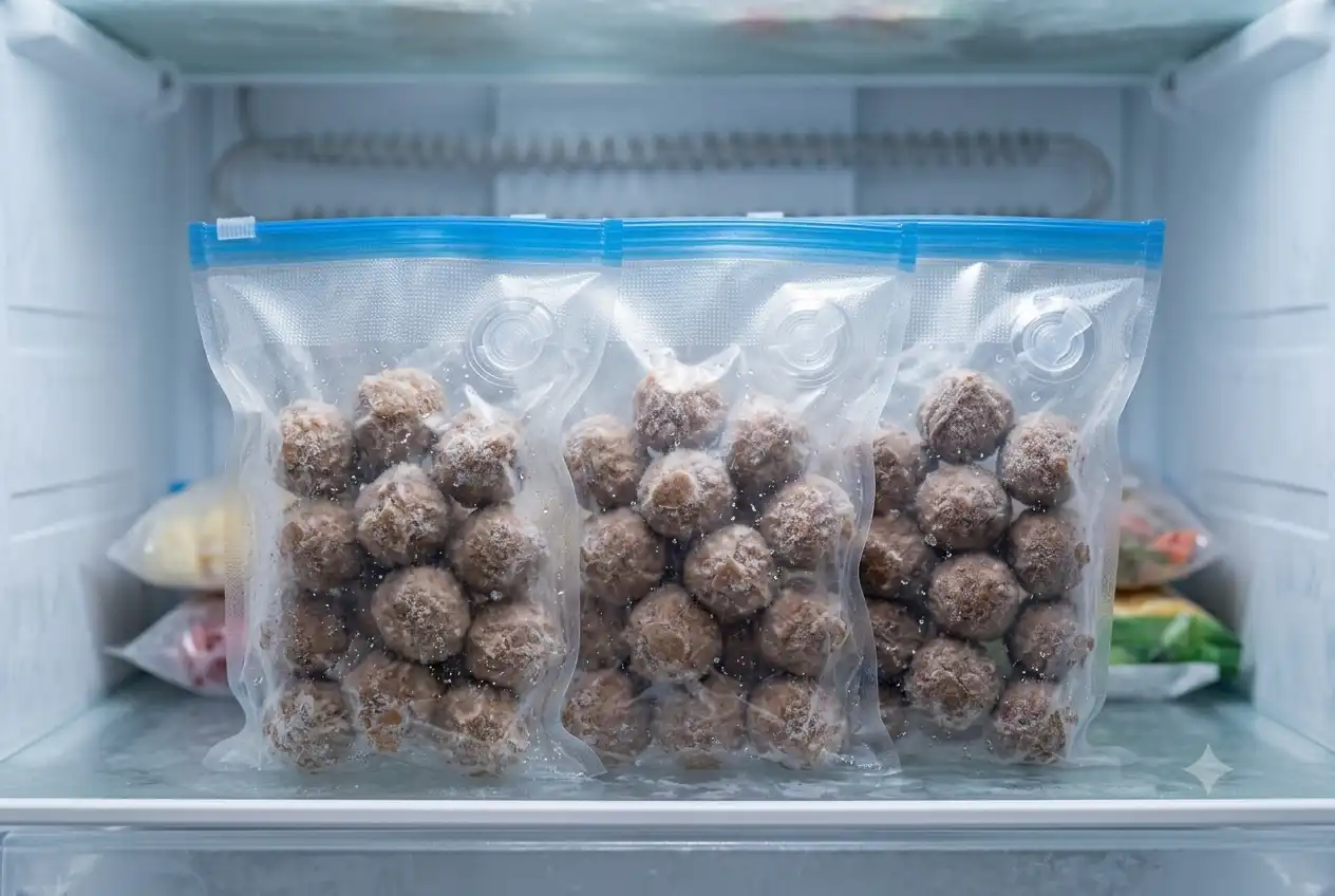 Bakso dibagi sesuai porsi sekali masak sebelum dibekukan