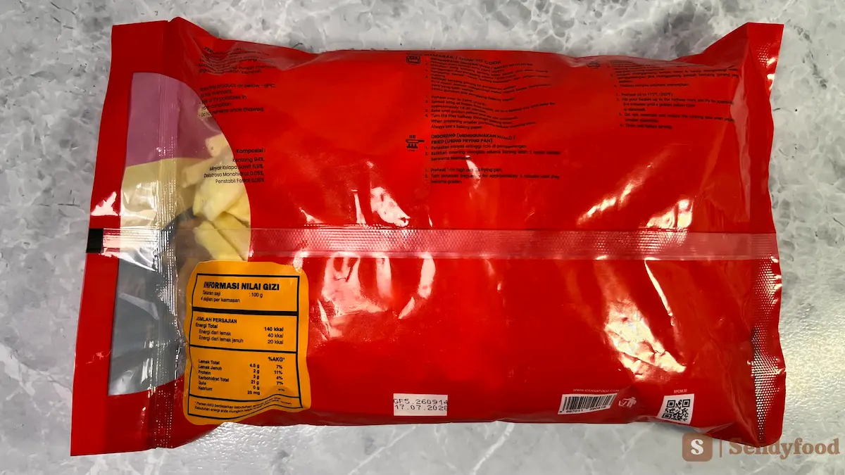 Kemasan belakang Gogo kentang goreng 400 gram dengan informasi produk