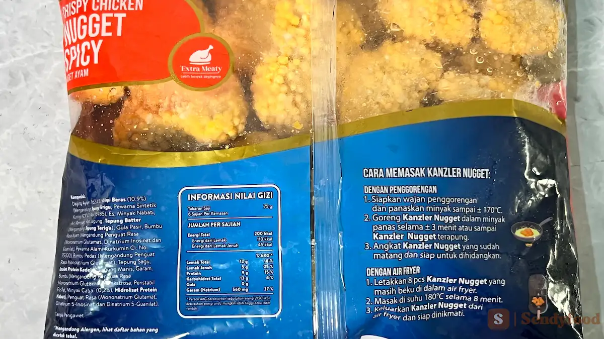 Komposisi Kanzler Nugget Spicy 450 gr pada kemasan